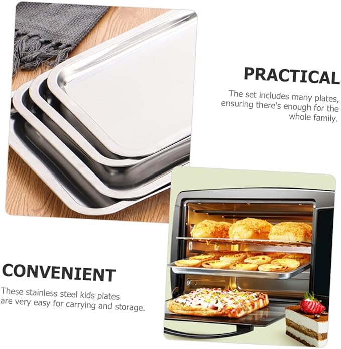 Ciieeo 4pcs Stainless Steel Plates for Boys and Girls Boy Girl Dinner Dish Suction Plate for Mealtime Easy to