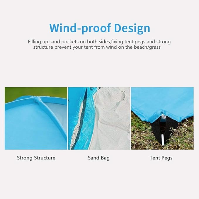 Pop Up Beach Tent – for 3-4 Person UPF 50+ UV Sun Protection Beach Shade Pop Up Sun Shelter with Carry Bag and Tent Stakes for Beach Park Camping (X-Large)
