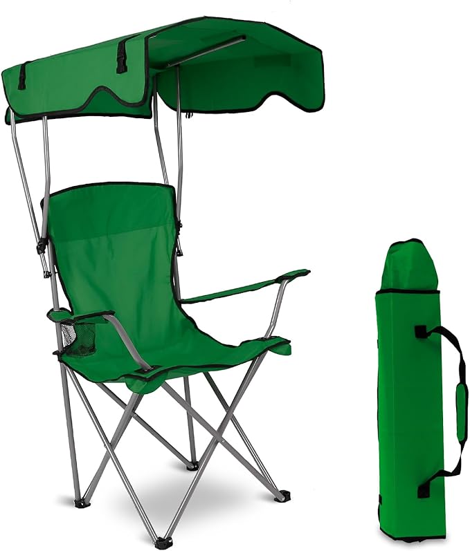 Camping Chair with Canopy Portable Outdoor Folding Beach Chairs with Cup Holder 330LBS Load Lawn Chair for Outside Fishing Beach Picnic (Green)