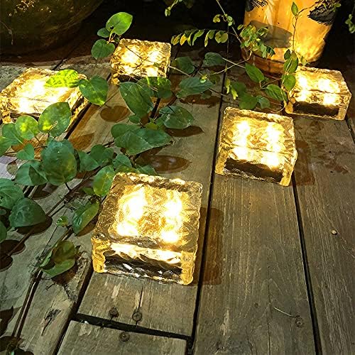 Outdoor 4 Pack Ice Cube Bricks Rocks Lights Solar Powered LED In Ground Pathways Patio Yard Garden Glow Lights Decor