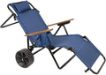 Beach Chair Cart with Wheels 2 in 1 Foldable Beach Lounge Chair Buggy Cart Large Wheels for Pool Backyard Sunbathing Picnic (Dark Blue)