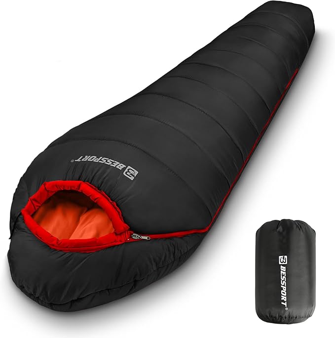 Bessport Mummy Sleeping Bag | 15-45 ℉ Extreme 3-4 Season Sleeping Bag for Adults Cold Weather– Warm and Washable for Hiking Traveling &amp Outdoor Activities