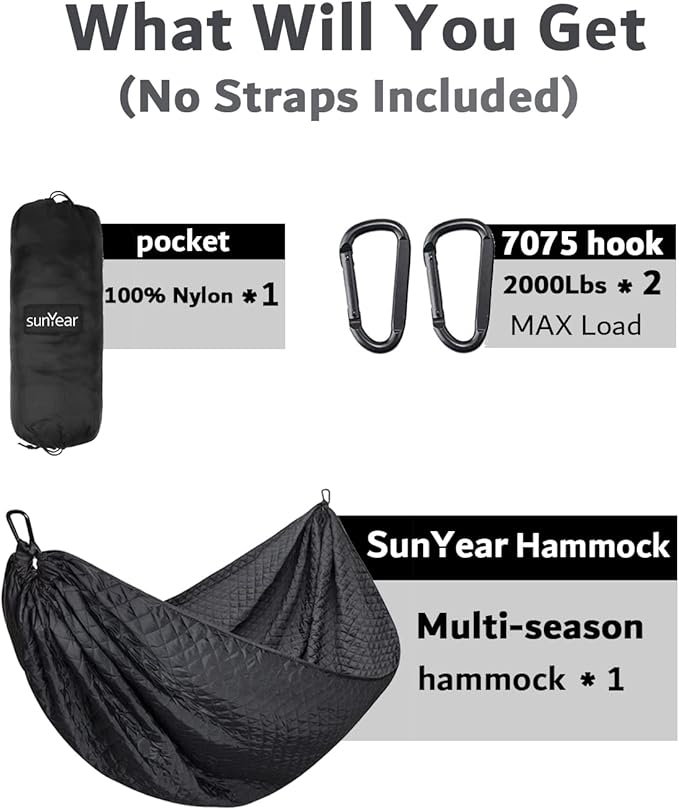 Sunyear Camping Hammock 4 Season Quilted Winter Hammock- Cozy and Durable Best for Cold Weather