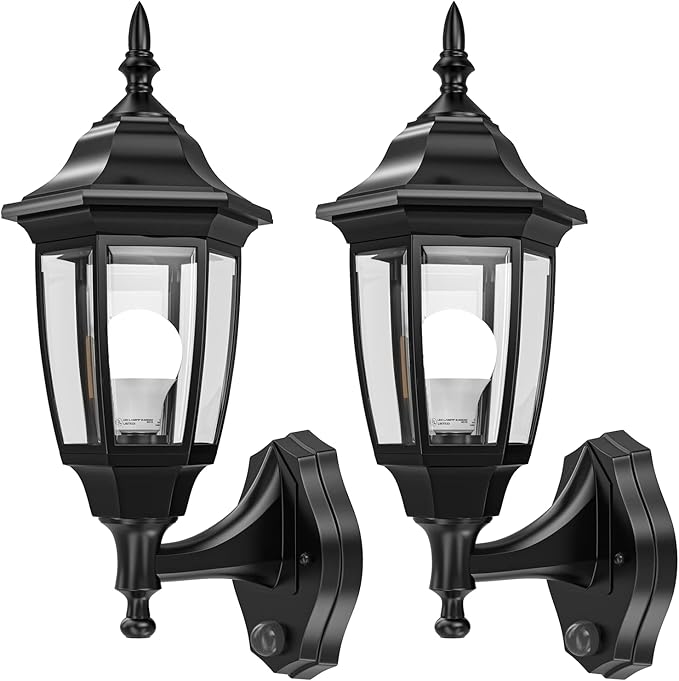 EMART Dusk to Dawn Plastic Outdoor Wall Light Fixtures with Bulbs Waterproof and Anti-Corrosion Porch Sconces Exterior Lanterns Wall Mount Lamp for Outside Garage Front Door Patio 2 Pack Black