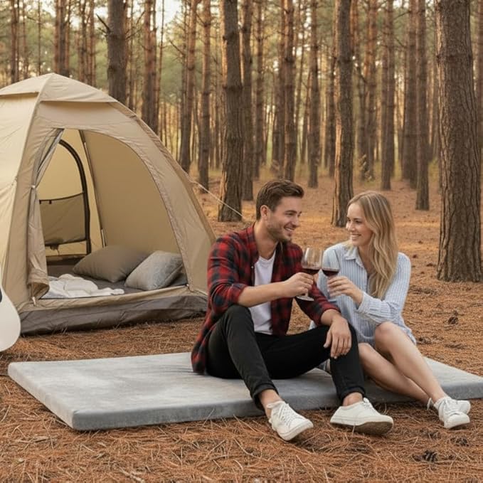 Foam Camping Mattress - Portable Sleeping Pad for Camping Tent Car &amp Floor - Washable Cover &amp Roll Up Travel Bag - Cot Mattress for Travel &amp Guests