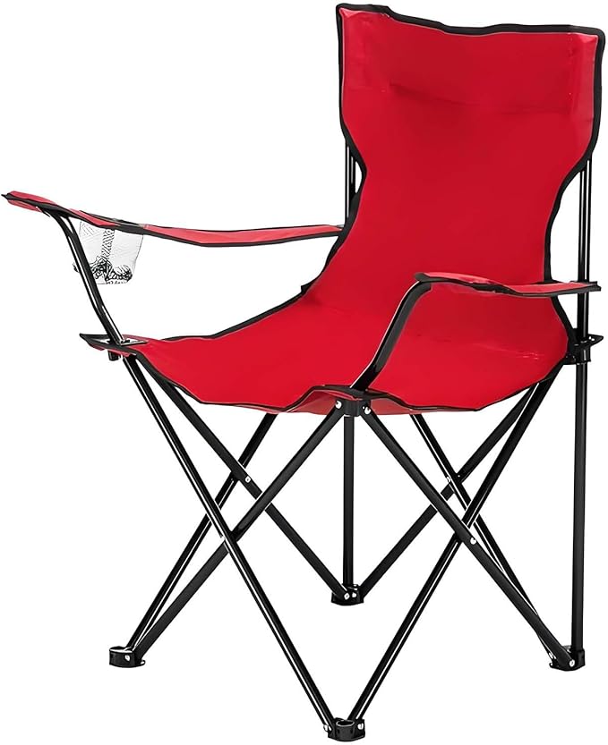 Foldable Camping Chair Portable Camping Chairs with with Arm Rest Cup Holder &amp Carry Bag Lightweight Beach Chair for Adults Collapsible Heavy Duty Arm Chair for Beach Lawn Picnic Red