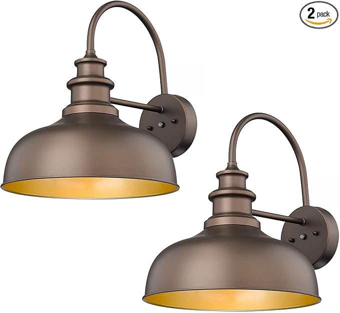 Bestshared 14 Inch Dusk to Dawn Outdoor Barn Lights Farmhouse Outdoor Wall Sconce Industrial Exterior Wall Lighting Fixture Vintage Porch Lantern Lamp for PatioGarageFront Doo(ORB+Gold 14-2Pack)