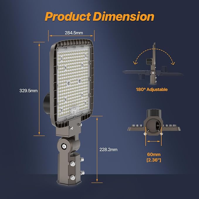 200W LED Parking Lot Light with Replaceable External Driver 30000LM Flood Light 5000K T3 Lens Dusk to Dawn Photocell AC100-277V IP65 Waterproof Outdoor Commercial Area Lighting
