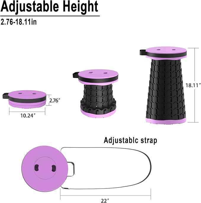 2026 Upgraded Portable Folding Stool Collapsible Stools 600lbs Max Weight Lightweight But Sturdy Telescoping Foldable Camping Stool for Outdoor Fishing Hiking Travel BBQ