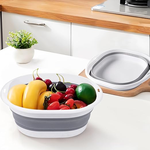 Collapsible Basin 3 Set Foldable Wash Basin Plastic Laundry Tub Space Saving Wash Tub for Dish Fruit Camping Laundry Hiking &amp Home (Grey)