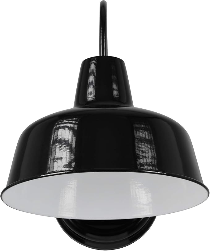Design House Mason Farmhouse Gooseneck Barn Light Outdoor Exterior Porch or Patio Wall Light Fixture Satin Black 10 Inch Diameter 1-Pack 588830-SB