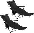 2-in-1 Reclining Camping Chair Portable Folding Beach Lounge Chair with Footrest &amp Adjustable Backrest Comfortable Lawn Chair for Adults Heavy Duty with Cup Holder for Outdoor Poolside Sports