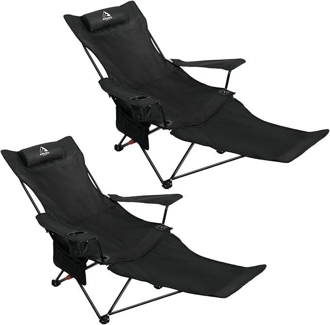 2-in-1 Reclining Camping Chair Portable Folding Beach Lounge Chair with Footrest &amp Adjustable Backrest Comfortable Lawn Chair for Adults Heavy Duty with Cup Holder for Outdoor Poolside Sports