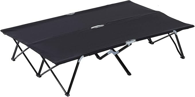 2 Person Folding Camping Cot for Adults 50 Extra Wide Portable Sleeping Cot with Carry Bag 300 lbs Capacity Elevated Camping Bed for Outdoor Beach Hiking Black
