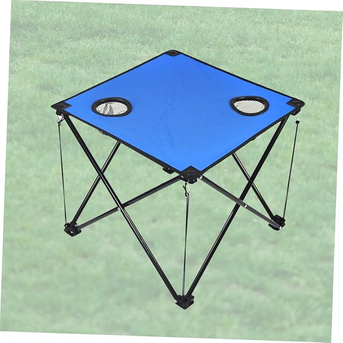 Sosoport Portable Folding Table with Cup Holders Lightweight Compact Picnic Desk for Outdoor Camping BBQ and Beach Activities Blue