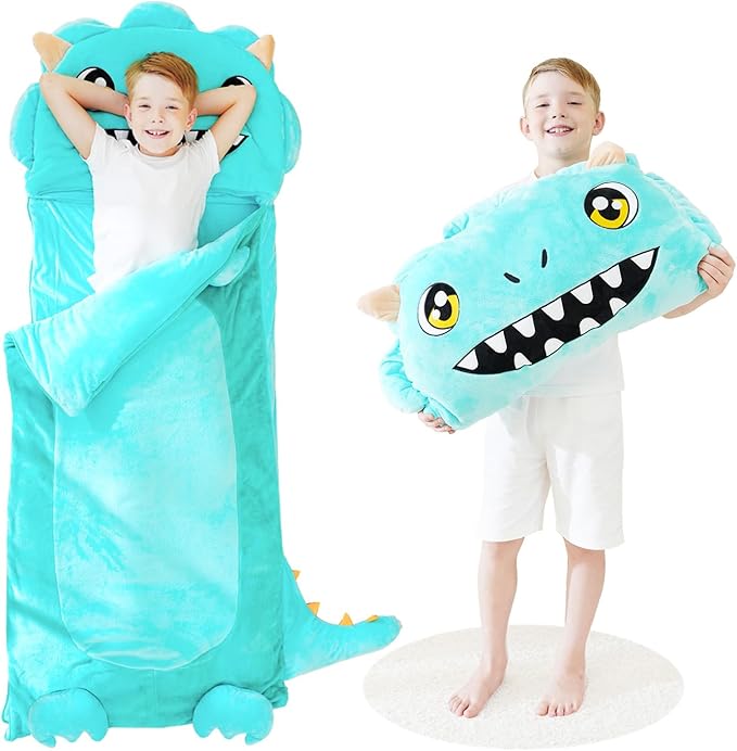 Kid Sleeping Bag with Pillow - Larger Nap Mat - Plush Slumber Bag for Boys Girls Daycare Preschool Kindergarten Birthday Gift Travel Sleepover Ages 3-12 Years