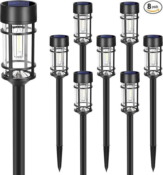 Solar Pathway Lights| Outdoor Garden Lights | Waterproof &amp Weather-Resistant | Energy-Efficient with High Transparency Glass | Durable &amp Elegant Design| High Impact Resistance| Pack of 8