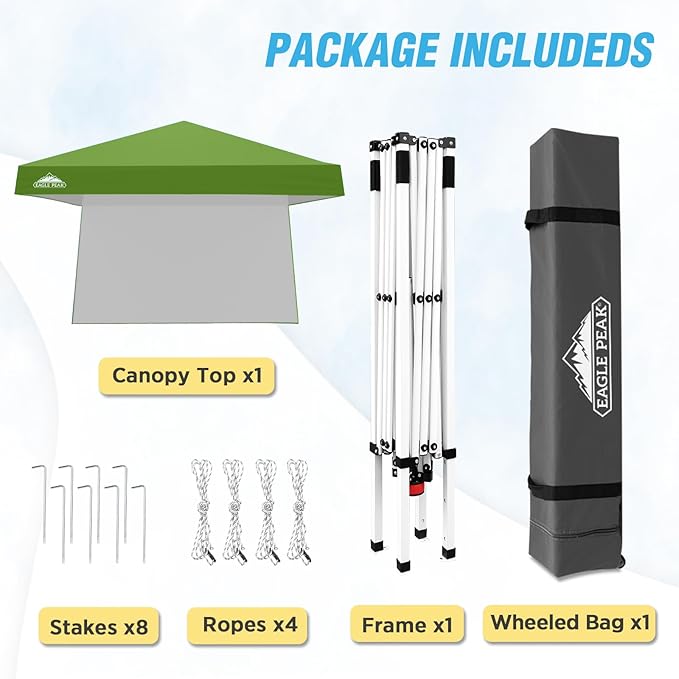 EAGLE PEAK 10x10 Pop Up Canopy Tent with Sidewall Compact Portable Slant Leg Instant Sun Shelter for Beach Sports &amp Camping 10x10 Base 8x8 Top Green