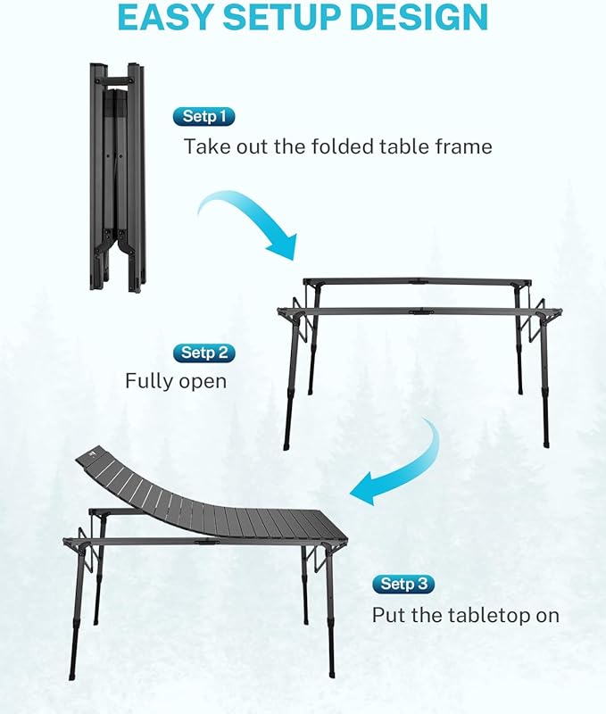 Gonex 50 Camping Table with Adjustable Height Legs for Uneven Ground Portable Folding Aluminum Roll Up Table with Mesh Pocket for Camping Picnic BBQ Cooking