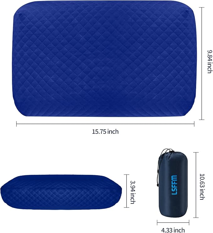 Camping Pillow Memory Foam Easy to Fold Camping Essentials Small Travel Pillows with Portable Bag Hiking Pillow for Backpacking Anti-Pilling Pillow Cover (Blue)