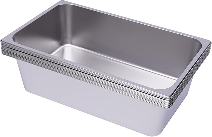 6 Pack Full Size Stainless Steel Steam Hotel Pan 20.87x12.99x6in Steam Table Pan Food Service Pan for Party Kitchen Restaurant Hotel