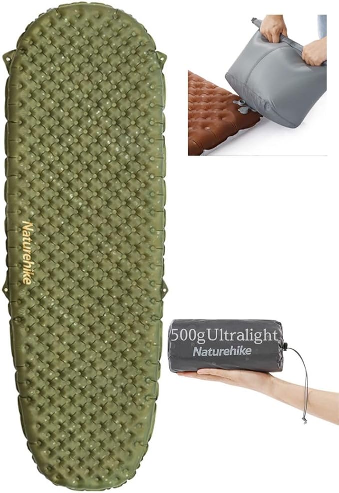 Naturehike Camping Mattress R-Value 5.8/3.5 Camp Bed Adults Camp Cot Folding Beds Sleeping Mat Pad Single Adults Foldable 0.88LB/500G Light Hiking[SGS Certified] (R3.5/Green/Mummy/168*58*7CM)