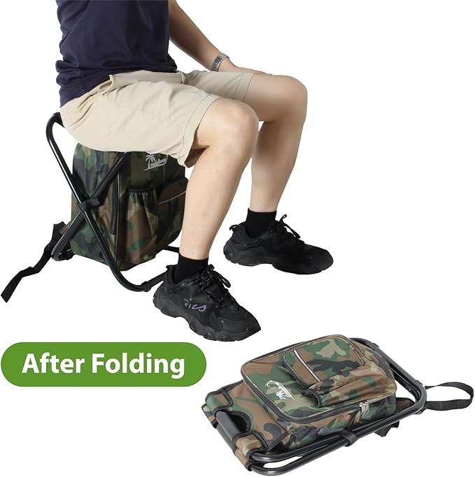 LEADALLWAY Fishing Chair with Cooler Bag Compact Fishing Stool Foldable Camping Chair