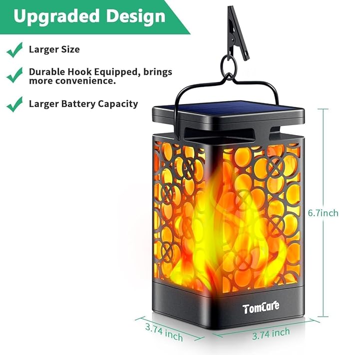 TomCare Solar Lanterns Outdoor Upgraded Flickering Flame Waterproof Hanging Lanterns Decorative Solar Powered LED Lights for Patio Deck Yard 6 Pack