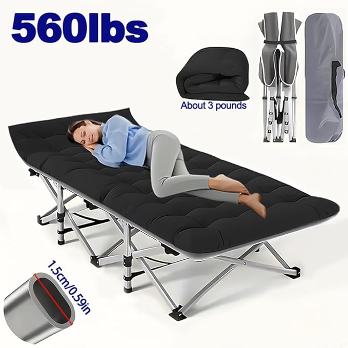 75-inch Extra-Large Folding Outdoor Camping Bed with Mattress Portable Folding Guest Bed Heavy-Duty Sleeping bedwith Storage Bag Suitable for Travel and Leisure