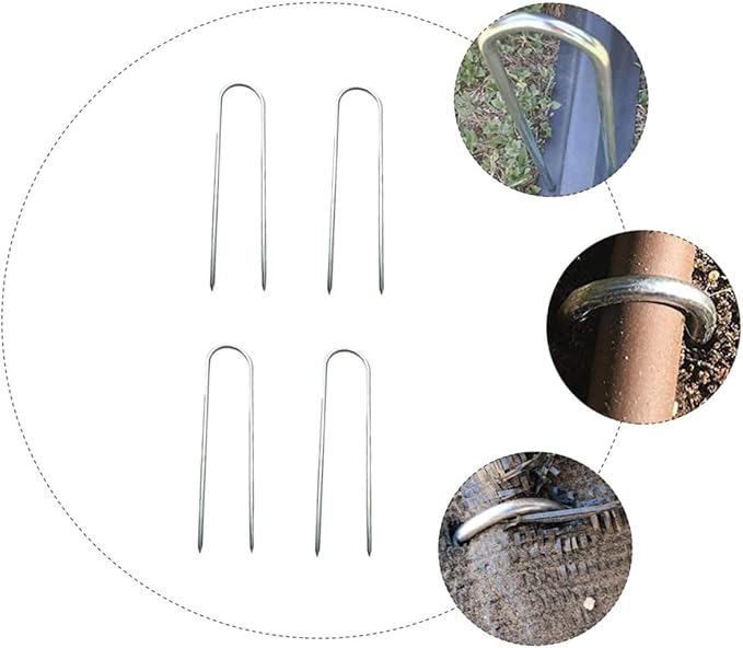 4Pcs U Shaped Ground Pegs for Outdoor Camping Heavy Duty Landscape Pins for Tents Trampolines and Awnings Lightweight and Portable for Hiking and Picnics