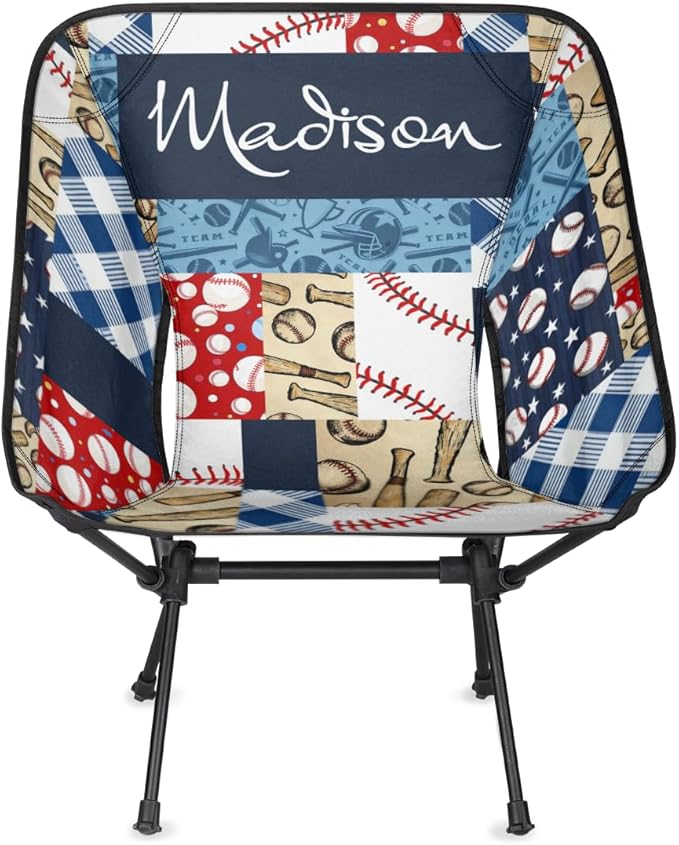 Custom Camping Chair Personalized Portable Backpacking Chair with Name Lightweight Folding Chair for Beach Hiking Baseball Plaid