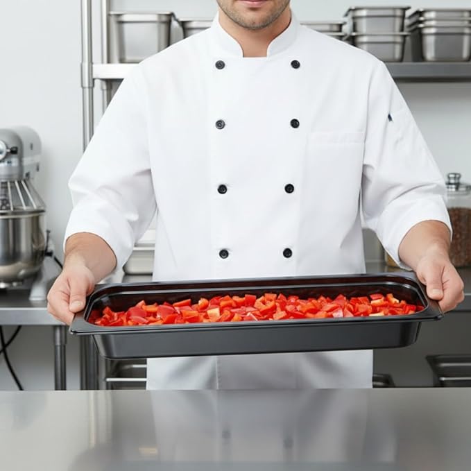 TrueCraftware- Half Size Long 2-1/2” Deep Food Pan Polycarbonate Black Color- Commercial Restaurant Food Storage Containers Hotel Pans for Catering Buffets Restaurants Fruits Vegetables Corns