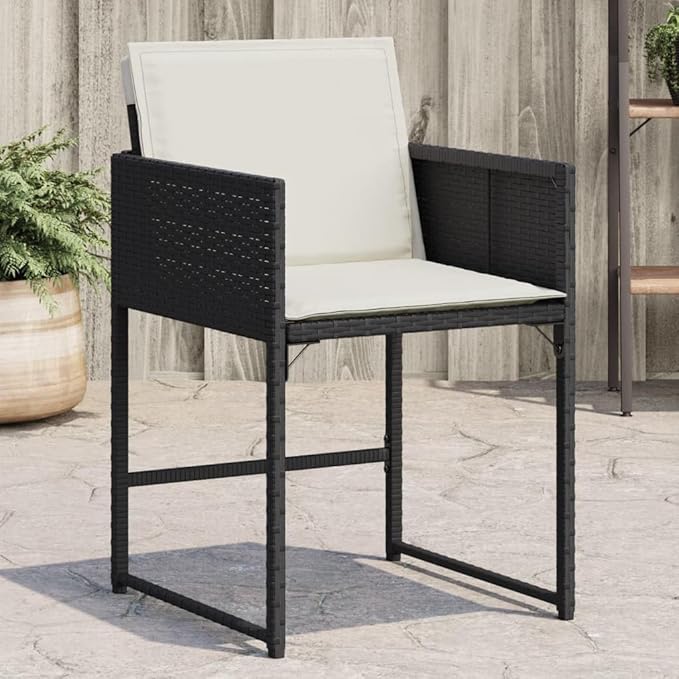 4-Piece Black PE Rattan Patio Chairs with Cream Cushions Outdoor Furniture Set Foldable Backrest Lounge Chairs for Poolside Backyard Deck Garden and Porch