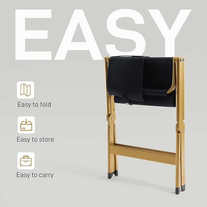 EVER ADVANCED Aluminum Directors Chair Folding Studio Movie Chairs Camping Event Vendor Chair 19 Seat Height Black Fabric/Golden Frame Support 350lbs
