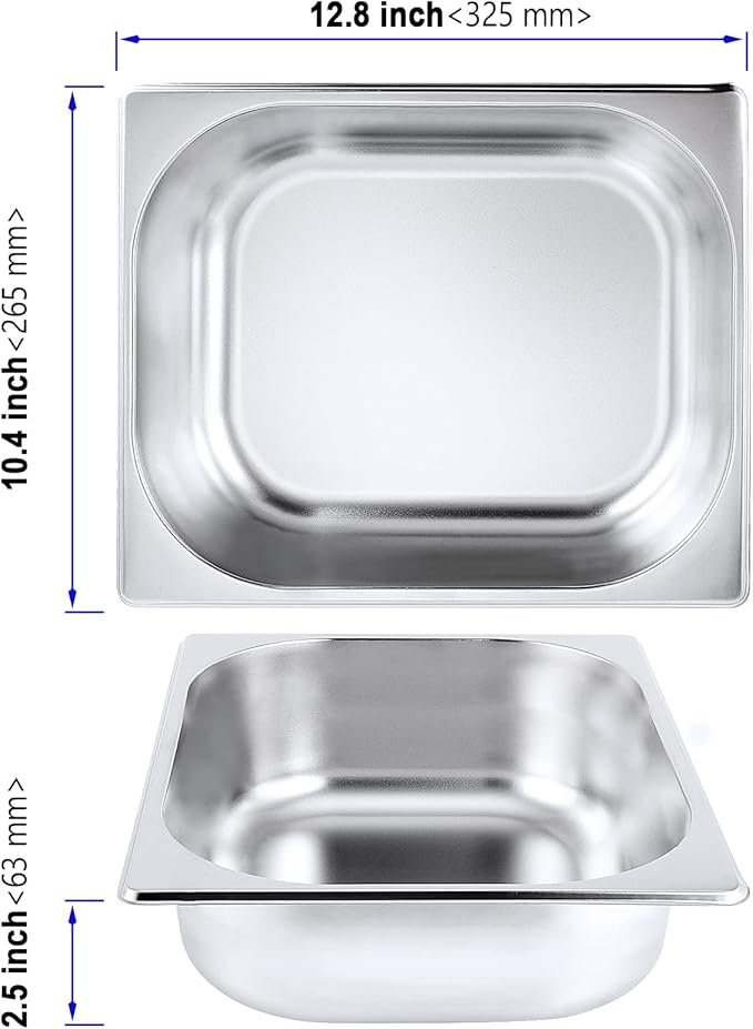 4 Pack Stainless Steel Steam Pan Anti-Jam Steam Pan Commercial Metal Food Catering Tray for Hotel Buffet Restaurant 2-1/2 Inch Deep