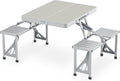 Magshion Folding Picnic Table with 4 Seats Portable Camping Table with Adjustable Height Umbrella Hole Easy Setup for Outdoor Tailgating &amp Travel Silver