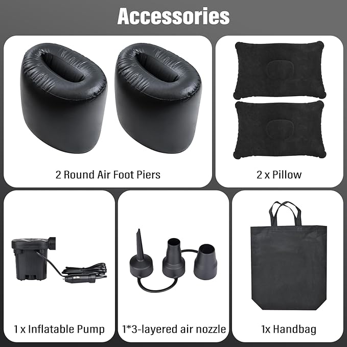 NovelBee Inflatable Car Air Mattress with Round Air Foot Piers Inflatable Camping Air Mattress Portable Camping Travel Sleeping Bed for Car SUV Truck