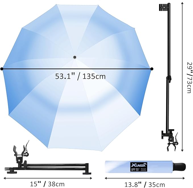 UPF 50+ Beach Umbrella with Adjustable Universal Clamp