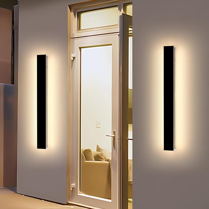 2 Pack 39.3inch Modern Outdoor Wall Sconce 3 CCT 3000K/4500K/6000K IP65 Waterproof Long Strip Exterior Light 36W Black Outside Garden Lighting for Porch Patio Fence Yard