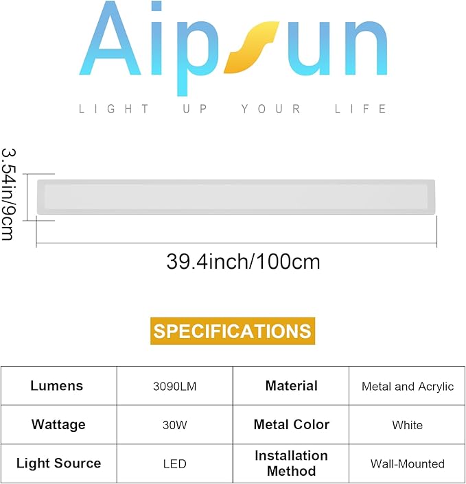 Aipsun 2 Packs LED Outdoor Wall Sconce 39.4in 3000K Exterior Light Fixtures Wall Mount Modern Porch Lights Wall Sconce Long LED Linear Outside Lighting for Garage Front DoorEntrance Hallway