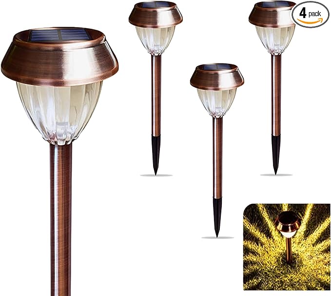 Vintage Solar Lights Outdoor Glass &amp Metal Solar Pathway Lights 4 Pack IP65 Waterproof Warm White Garden Lights for Walkway Yard Patio Driveway