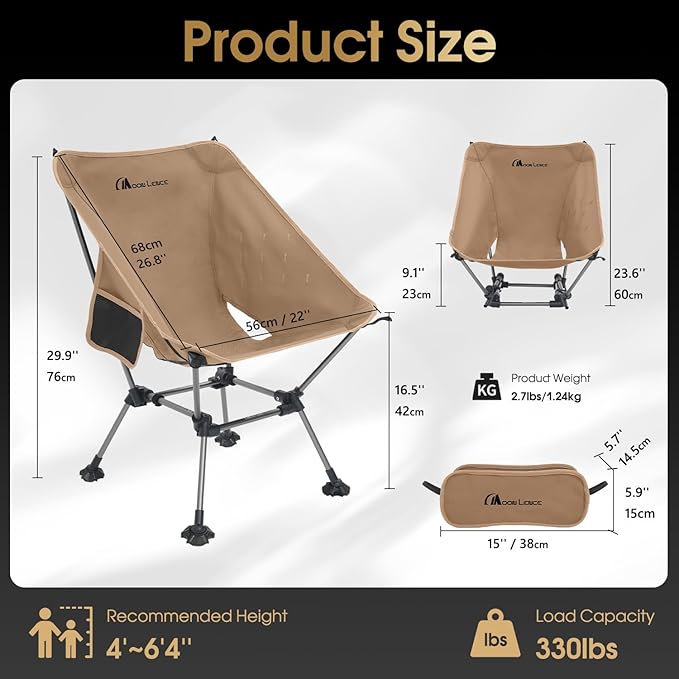 MOON LENCE Camping Chair Plus Upgraded Comfort &amp Size Still Compact and Lightweight Folding Portable Chair for Backpacking &amp Hiking 400Lbs Capacity Gen 3 Plus (Khaki)