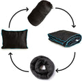 NAPRO Travel Pillow &amp Camping Blanket 3 in 1 Ripstop Nylon Infinity Pillow &amp Square Travel Pillow Cases with 82 X 54 Synthetic Down Filled Blanket/Poncho/Pillow Fill Adventure Black/Turqu