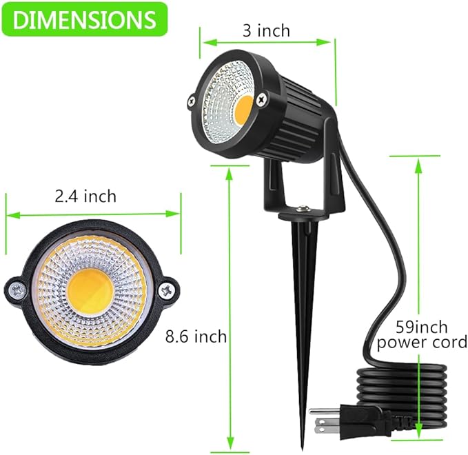 Romwish 120V Landscape Spotlights Outdoor Landscape Lighting for Yard 3000K Warm White Landscaping Lights with Stake 5W IP65 Waterproof Flag Spotlight for House Garden Lawn Decorative (6 Pack)