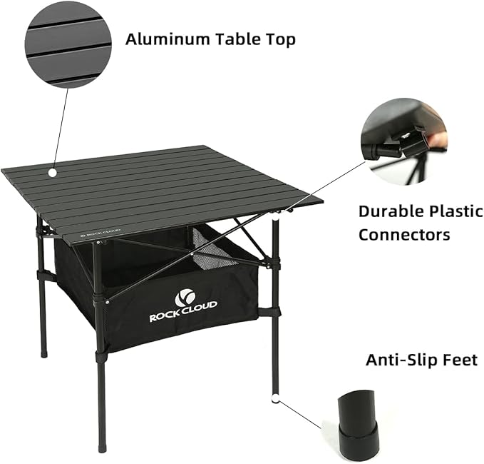 ROCK CLOUD Portable Camping Table Aluminum Folding Camp Table Lightweight Outdoor for Camping Hiking Picnic Backpacking 28” x 28”