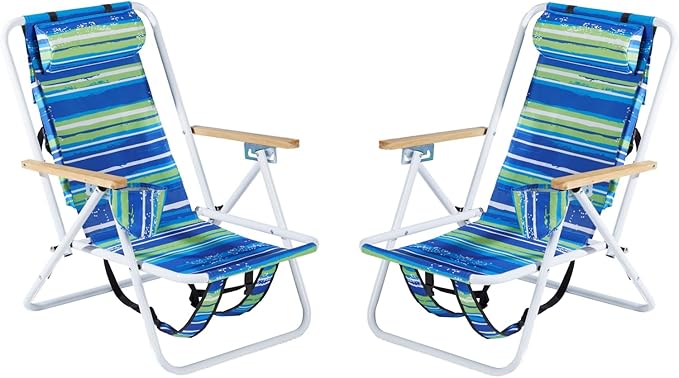 2 Pack Outdoor Beach Portable Lawn ChairPortable Lightweight Folding Chair for AdultsFolding Beach ChairPortable Backpack Foldable Camping Chairwith Cup Holderfor Patio Pool Yard Garden (Blue)