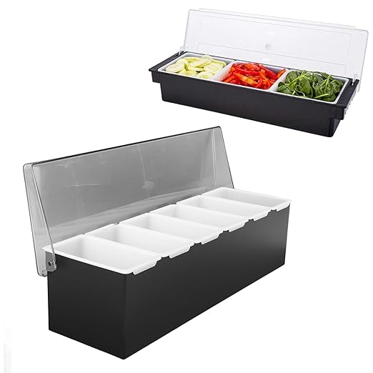 6 Compartments Fruit Holder ABS Multifunctional Condiment Caddy with Lid for Kitchen Bar KTV Separated Storage Container for Fruits Snacks