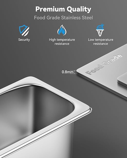 8 Pack Hotel Pans with Lids 1/4 Size 6 Deep Stainless Steel Steam Table Pan 22 Gauge Anti Jam Commercial Catering Food Pans for Hotel Home Party Restaurant Buffet