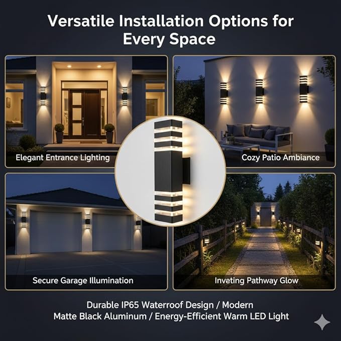 16Pack 15inch Outdoor LED Wall Lights18W Outdoor Up&ampDown Wall Light Aluminum Body 4000K Day White Waterproof IP65 Outside Wall Lights 1800LM Outdoor Wall Mount Lights for Wall porch Garage Garden