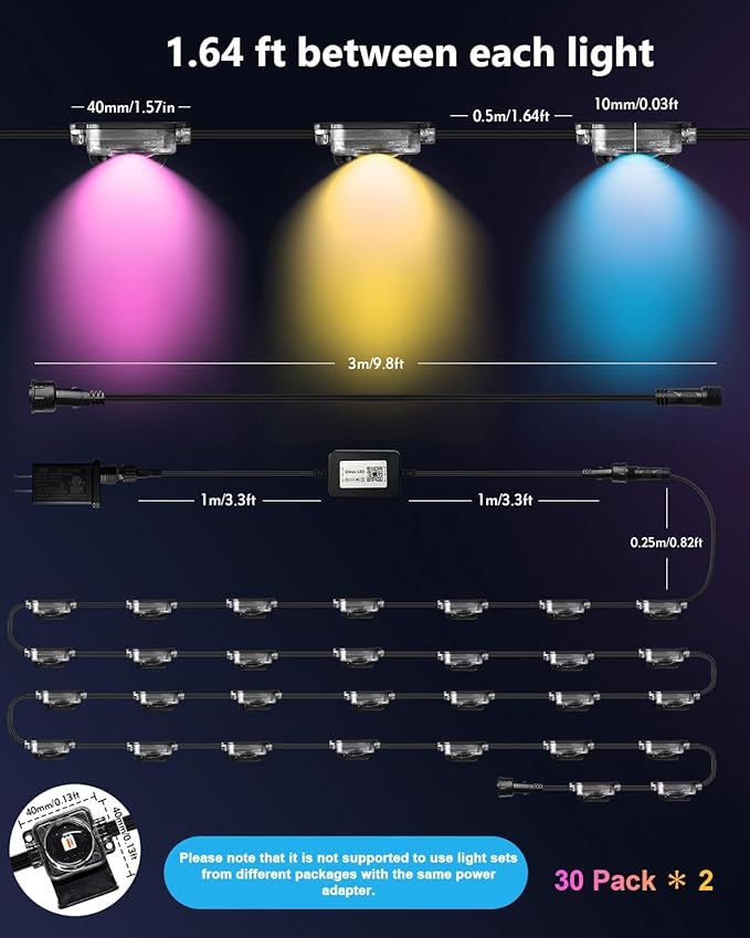 Permanent Outdoor Lights Pro100ft RGB+IC Smart Outdoor DecorApp/RemoteChristmasHalloweenMulti Scene ModesIP67 WaterproofEaves Light with Daily &amp Holiday Party DecorHouse Roof Lighting